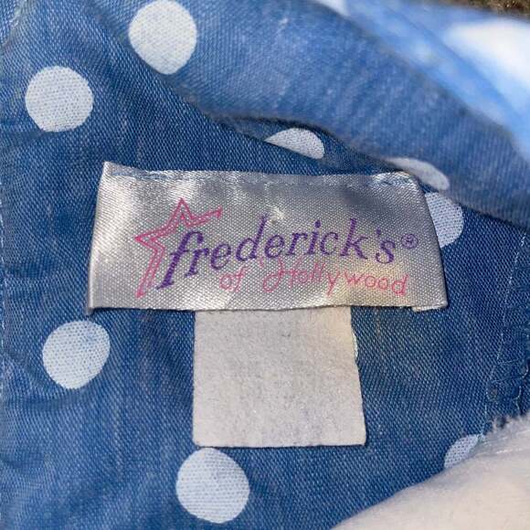 Vintage- Fredrick’s Of HollywoodLight Blue Polka Dot Peplum Dress - Picture 3 of 6
